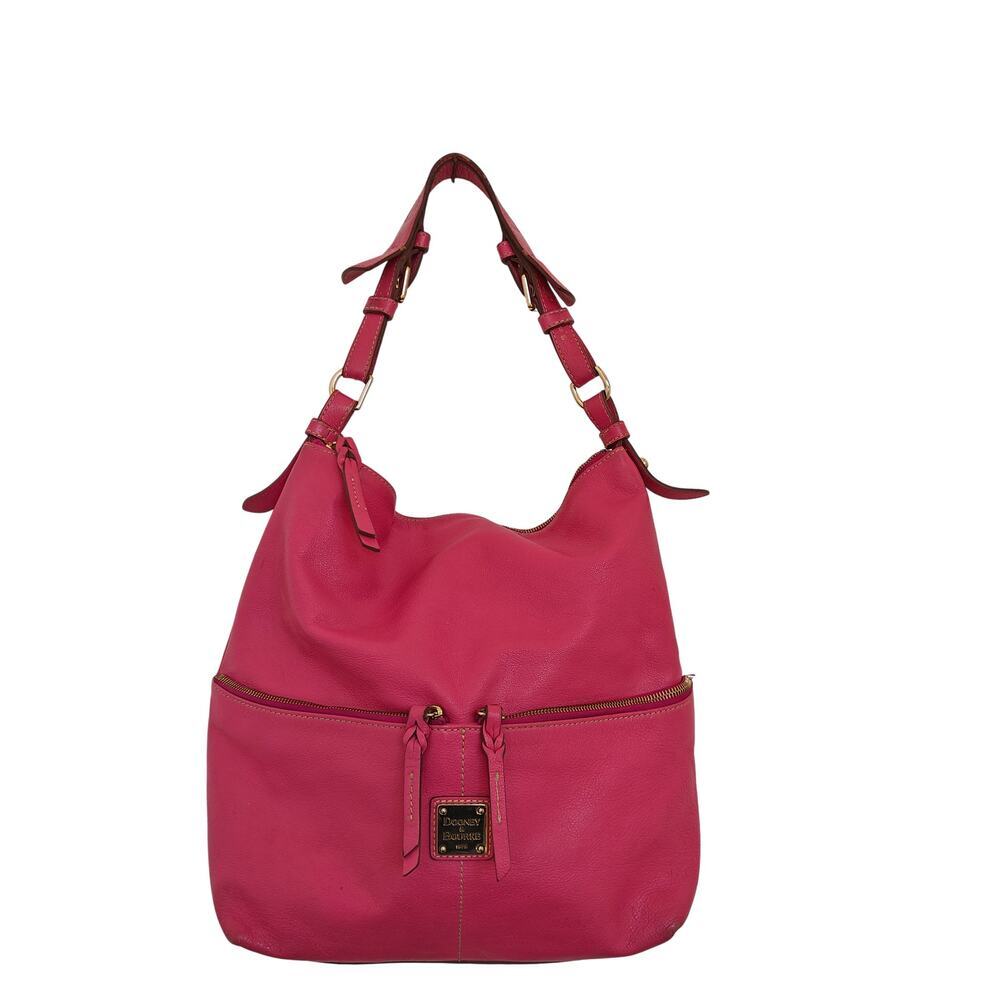 Dooney & Bourke Pink Leather Hobo Bag Gold Logo Shoulder Purse
